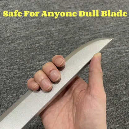 A sleek silver rukia white katana blade with brushed metallic finish and slightly curved edge for japanese sword fans