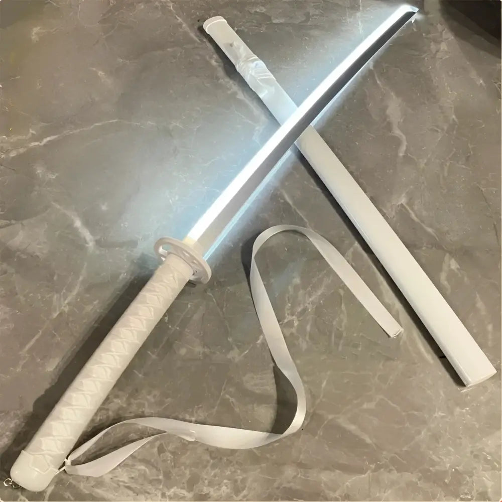 Bleach rukia katana white plastic cosplay katana with textured grip sheath and sleek metallic blade led light effect