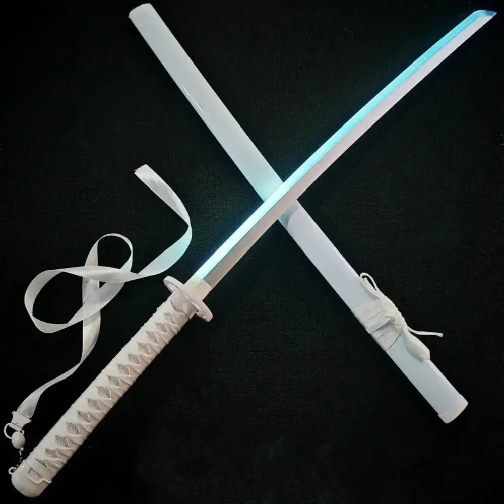 Bleach rukia katana with 40inch white led sword featuring glowing blue led light effect and white cord handle cosplay katana