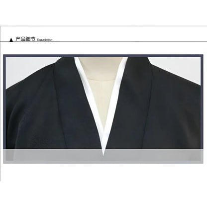 Black traditional shinigami kimono with crisp white inner collar for full bleach rukia soul society cosplay outfit