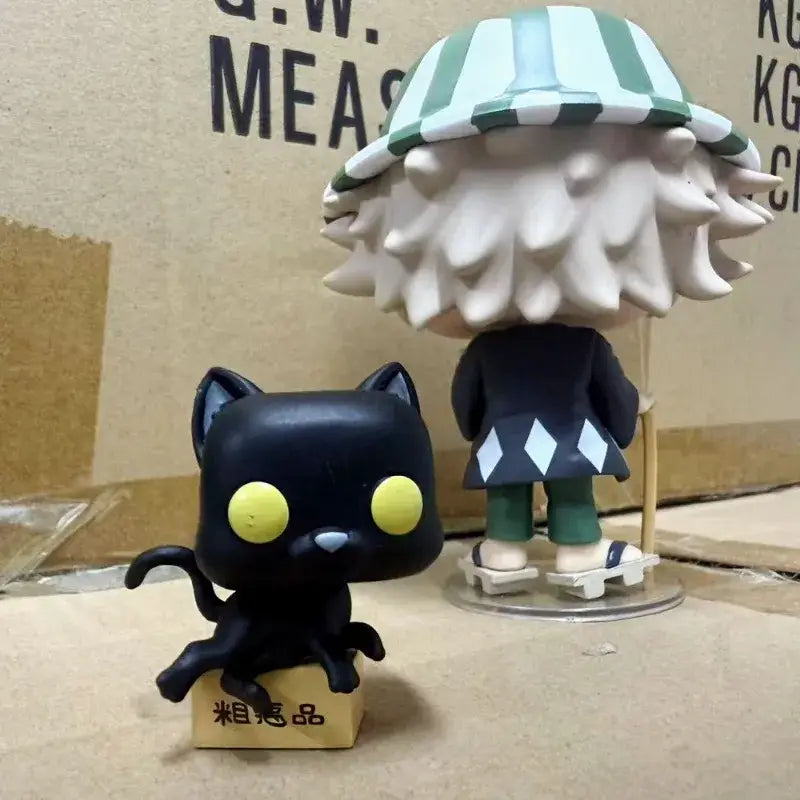 Black cat pvc figure with yellow eyes and white nose on wooden base from bleach urahara kisuke and yoruichi shihouin set