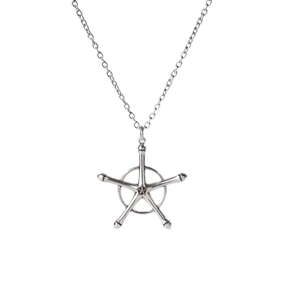 Silver ship’s wheel amulet necklace on a delicate zinc alloy chain inspired by bleach uryu ishida design