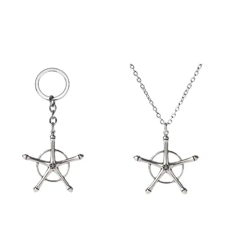Silver star-shaped ship wheel keychain and necklace set bleached uryu ishida amulet necklace with zinc alloy chain