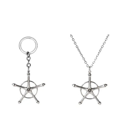 Silver star-shaped ship wheel keychain and necklace set bleached uryu ishida amulet necklace with zinc alloy chain