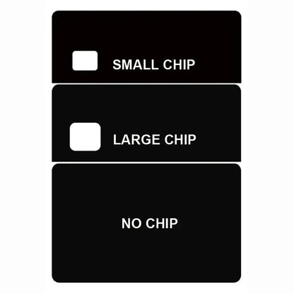 Black rectangular labels with white text show chip options for the blue eyes white dragon holographic card skin back side