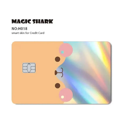 Blue eyes white dragon card skin with cute peach color shark face and iridescent holographic design
