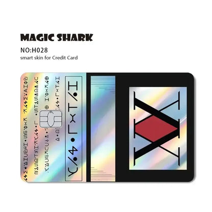 Magic shark h028 smart blue eyes white dragon card skin with holographic iridescent finish and black red geometric design