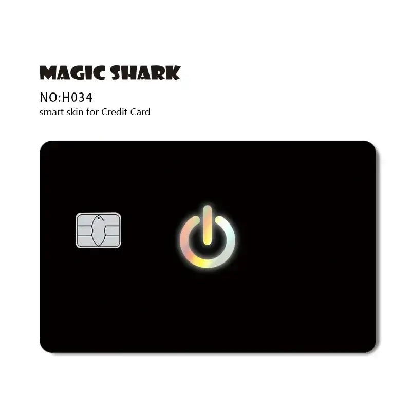 Blue eyes white dragon card skin featuring black magic shark h034 smart skin with glowing rainbow power button and chip slot