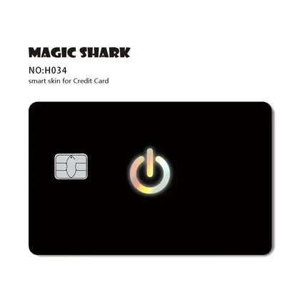 Blue eyes white dragon card skin featuring black magic shark h034 smart skin with glowing rainbow power button and chip slot