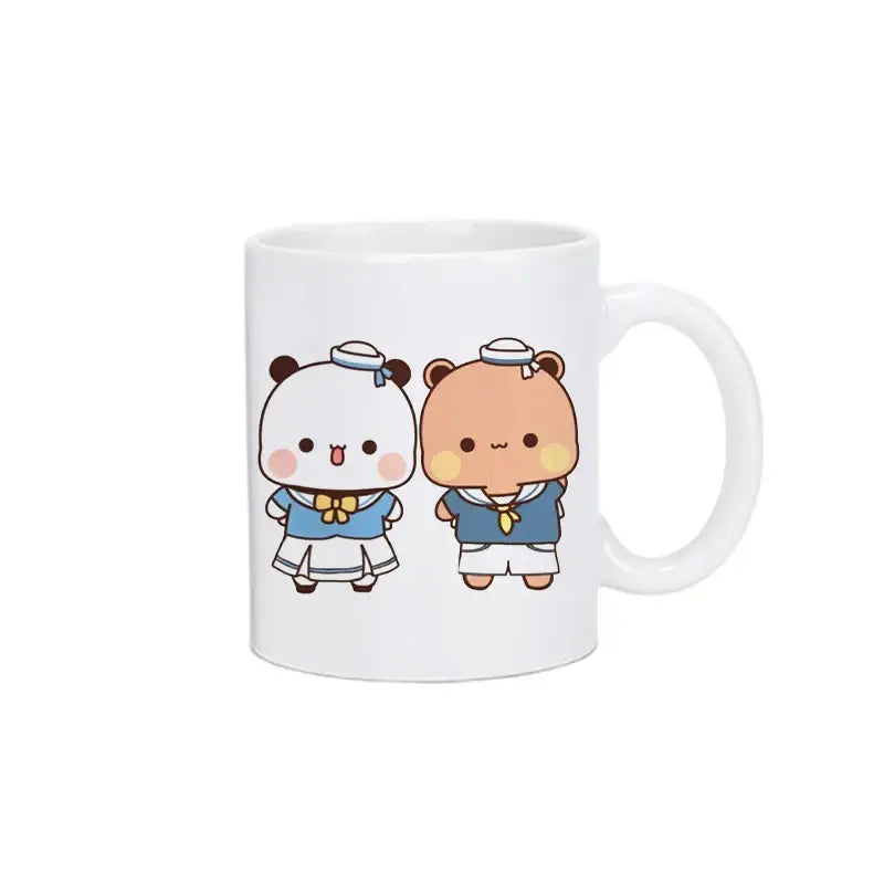 White ceramic bubu dudu panda bear christmas mug with cute cartoon bears in sailor outfits kawaii cup