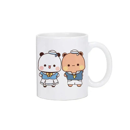 White ceramic bubu dudu panda bear christmas mug with cute cartoon bears in sailor outfits kawaii cup