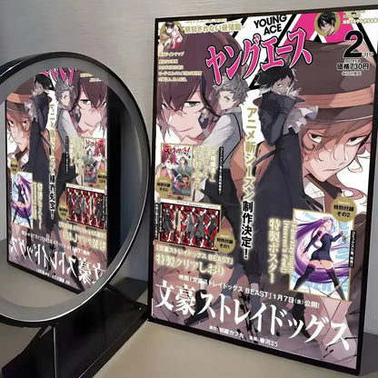 The magazine cover of young ace featuring anime artwork and japanese text for bungo stray dogs wall art poster