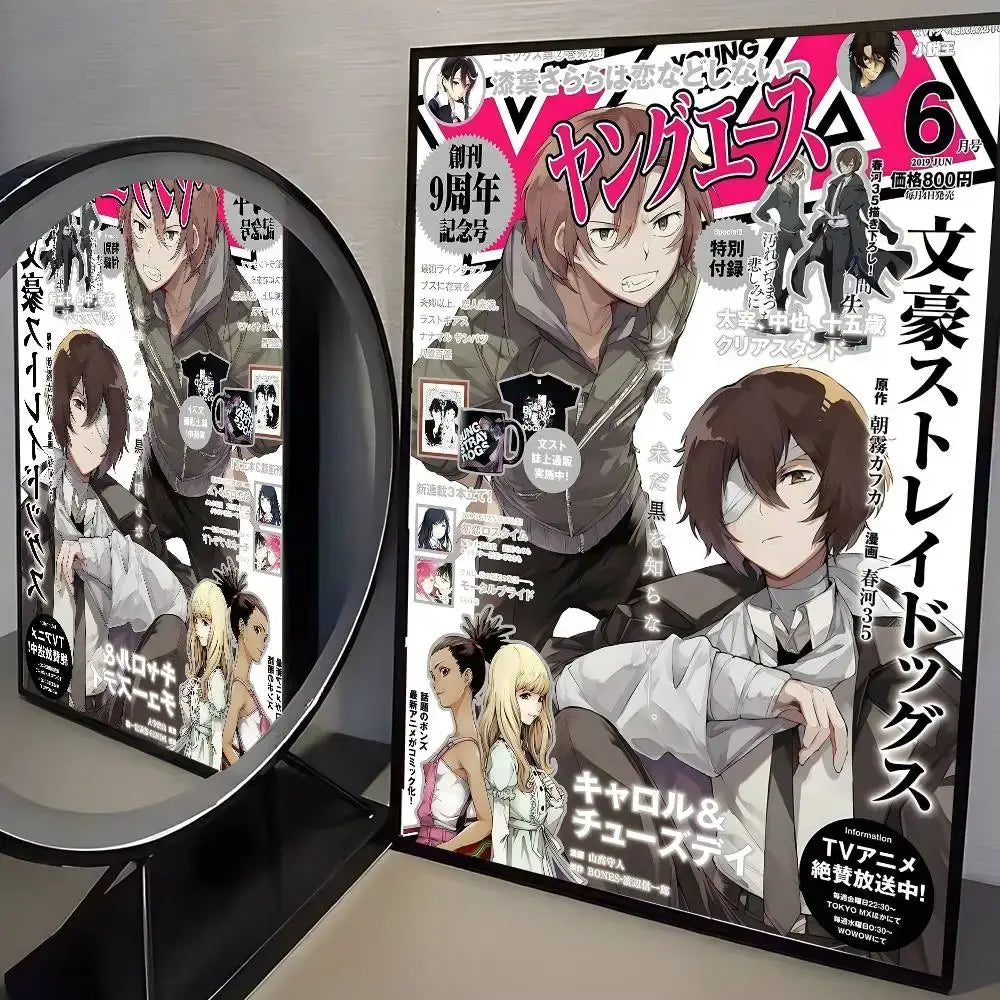 Bungo stray dogs dazai vintage poster with vibrant pink and black anime artwork for hd waterproof wall art