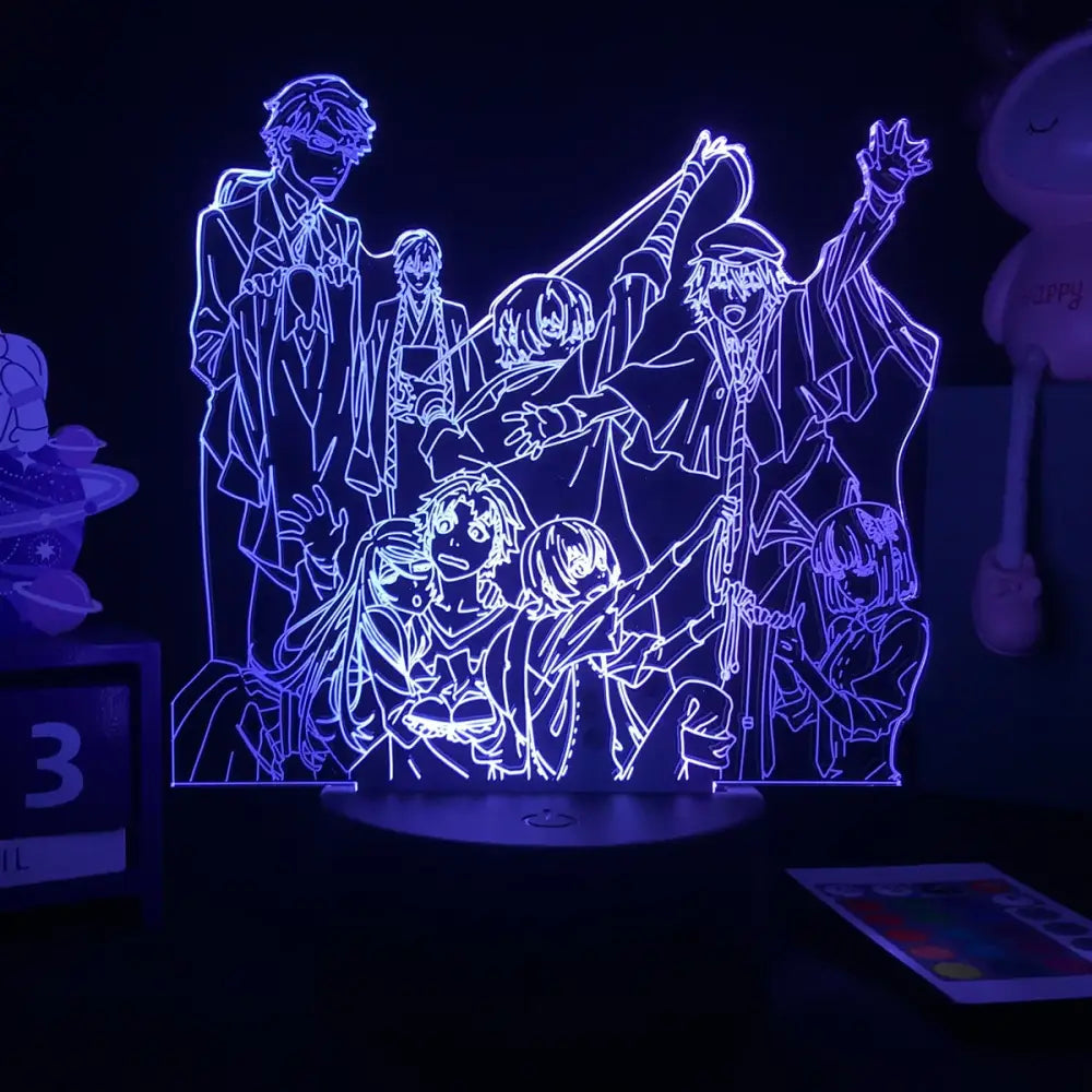 Bungo stray dogs ranpo 3d led night light glowing blue anime character silhouette for bedroom decor