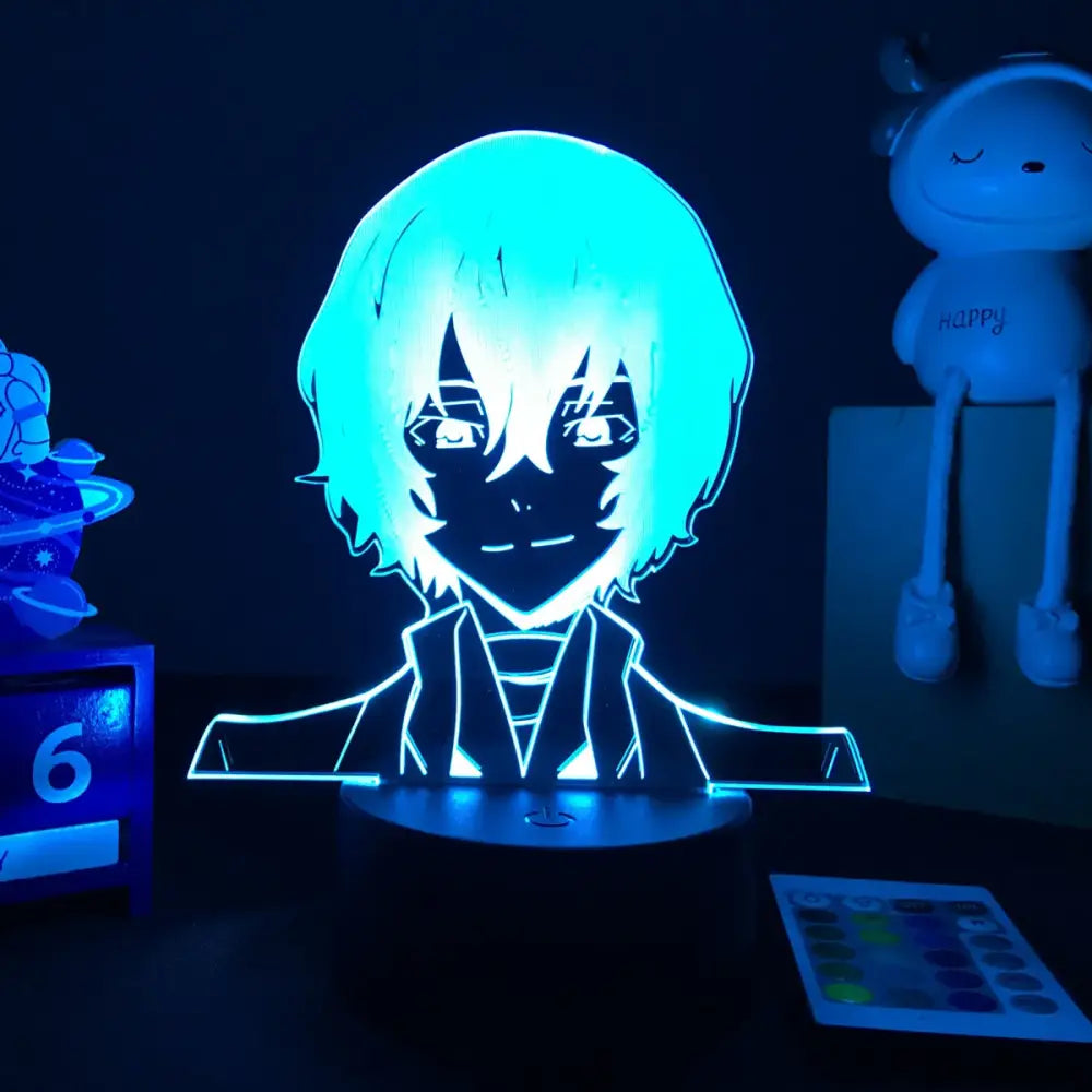 Bungo stray dogs ranpo 3d led night light with blue glowing anime character and illuminated facial features