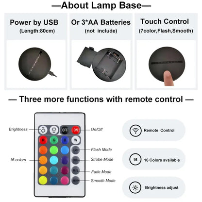 Bungo stray dogs ranpo led night light with black circular lamp base featuring finger touch and remote control for 7 colors