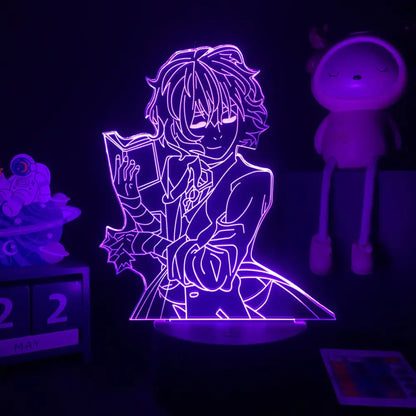 Bungo stray dogs ranpo 3d acrylic purple glowing led night light with finger touch and remote control features