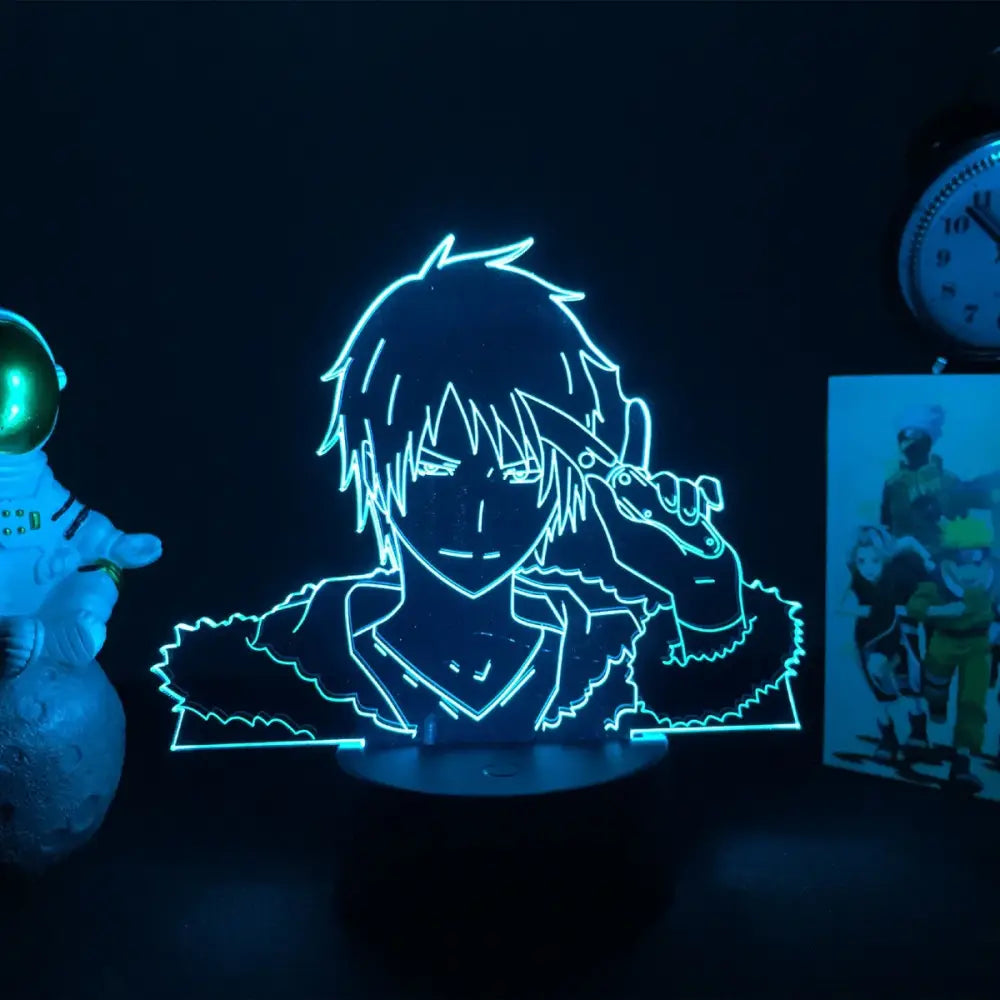 Bungo stray dogs ranpo led night light with glowing blue neon 3d acrylic anime outline and finger touch remote control