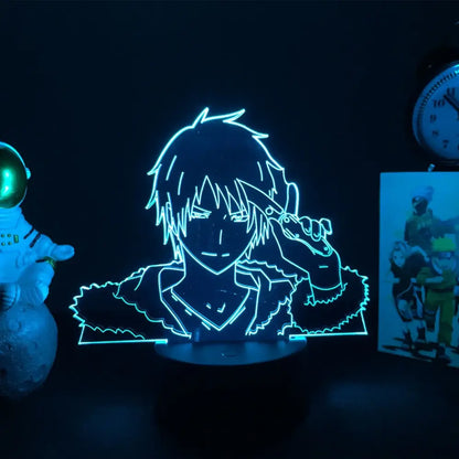 Bungo stray dogs ranpo led night light with glowing blue neon 3d acrylic anime outline and finger touch remote control