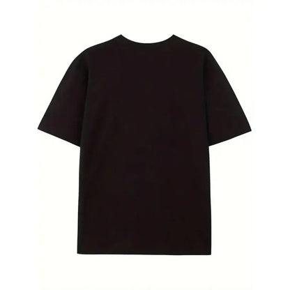 Black short-sleeved cotton t-shirt with simple crew neck design from but you wouldnt listen collection
