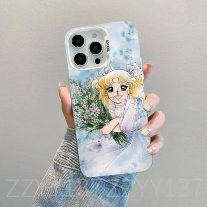 Back side of a pastel blue and white matte shockproof phone case featuring a cartoon blonde girl and so cool text