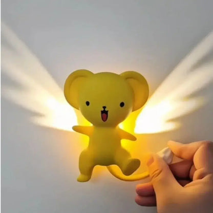 Yellow plush mouse cardcaptor sakura cerberus led night light with glowing wings and cheerful expression rechargeable