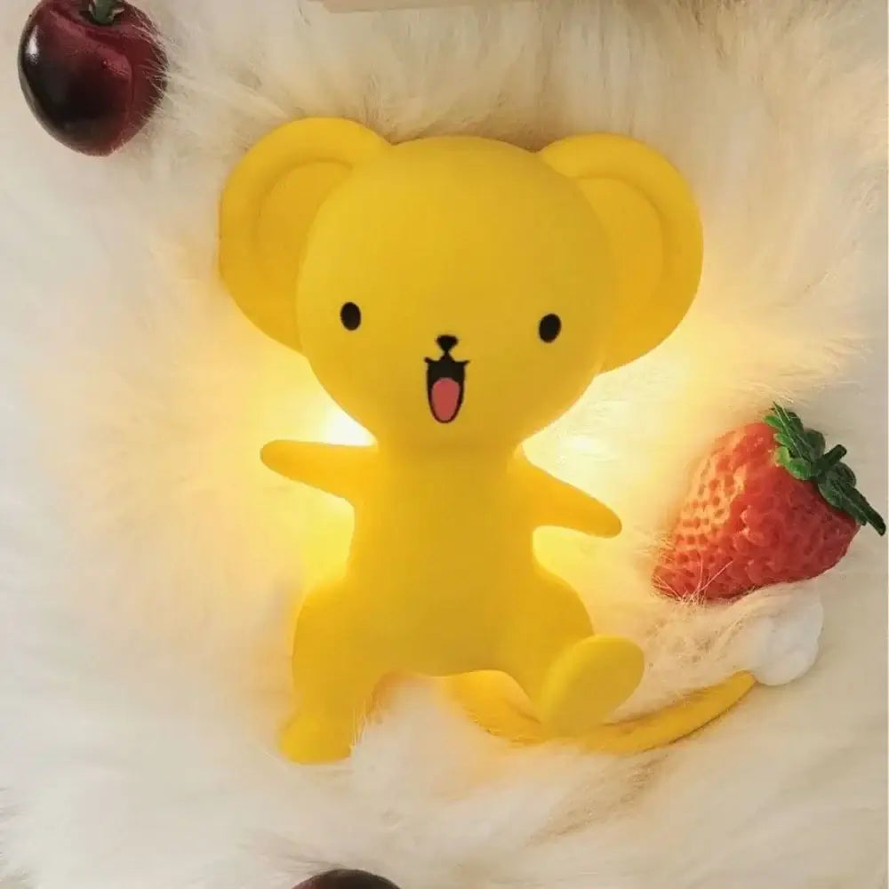 Yellow plush cardcaptor sakura cerberus bear shaped led night light with black eyes and pink tongue rechargeable