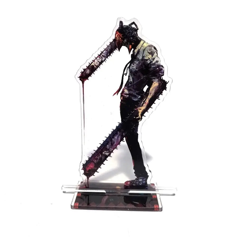 Translucent chainsaw man denji acrylic stand with dynamic pose and blood effects for 15cm desktop decor