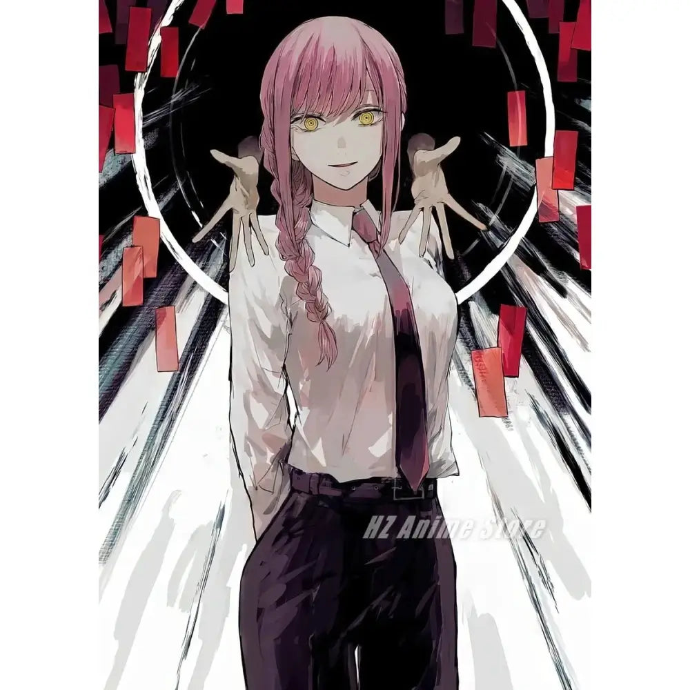 Chainsaw man denji canvas print featuring a pink-haired anime character with yellow eyes for modern wall art home decor