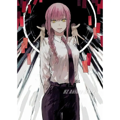 Chainsaw man denji canvas print featuring a pink-haired anime character with yellow eyes for modern wall art home decor
