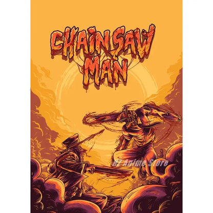 Chainsaw man denji canvas print featuring orange and red stylized art for modern wall art and home decor