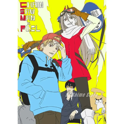 Vibrant yellow chainsaw man denji canvas print wall art perfect for modern home decor and anime fans
