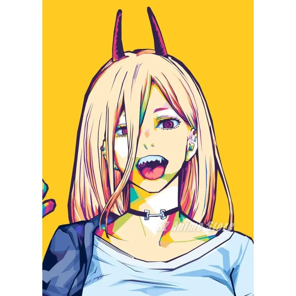 Chainsaw man denji canvas print featuring a stylized blonde anime character with red horns for modern wall art home decor