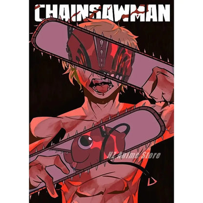 Chainsaw man denji canvas print wall art with red and black chainsaw-themed design for home decor