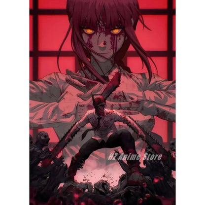 Chainsaw man denji canvas print featuring a red-haired anime character with glowing eyes for modern wall art home decor