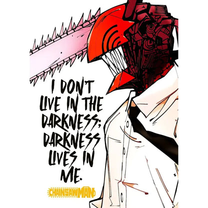 Red chainsaw with sharp teeth on a canvas wall art poster featuring chainsaw man denji in hd print