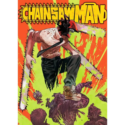 Chainsaw man denji canvas wall art poster featuring a muscular figure with red chainsaw helmet and glowing green blades