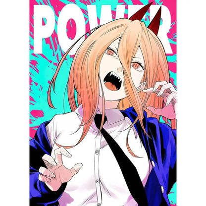 Chainsaw man denji canvas wall art poster featuring vibrant anime character with orange hair and red eyes in hd print
