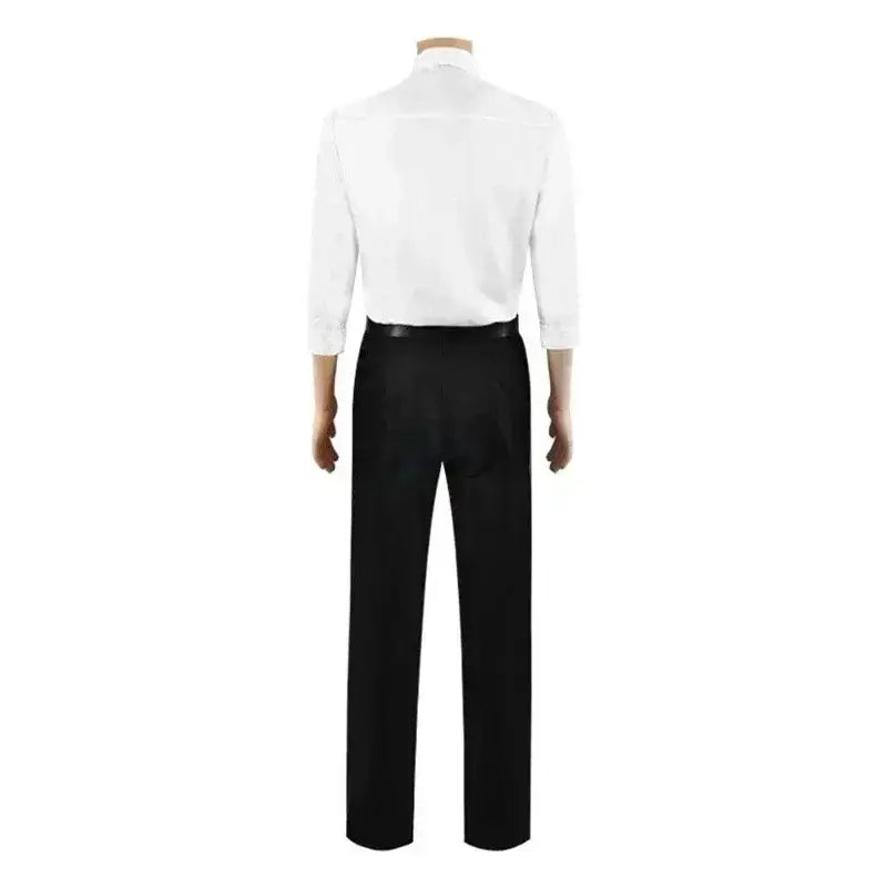White long-sleeved button-up shirt and black formal trousers for chainsaw man denji adult cosplay set