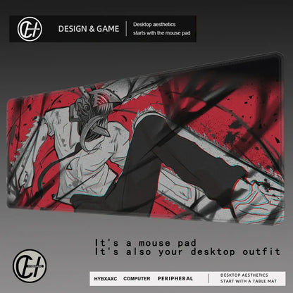 Chainsaw man denji mouse pad with dynamic anime design red tracking surface and rubber base for non-slip gaming