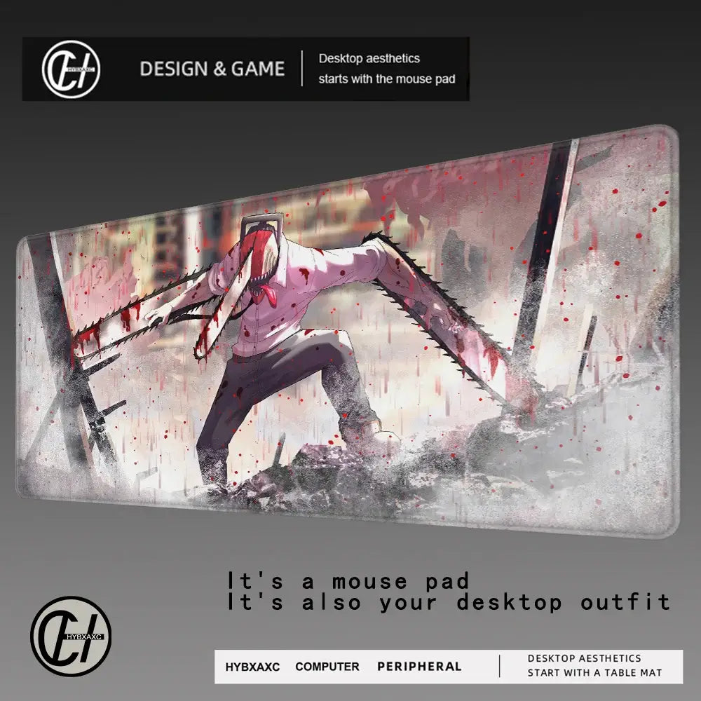 Chainsaw man denji mouse pad with a non-slip rubber base and textured tracking surface featuring anime design
