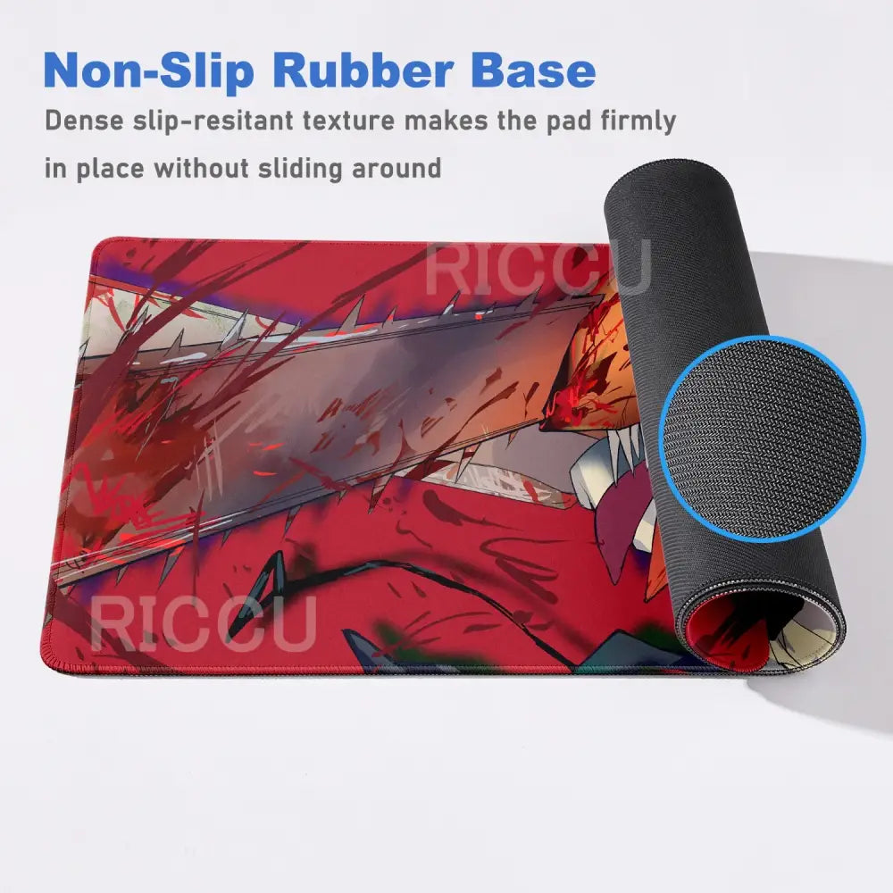 Chainsaw man denji red and black anime-themed mouse pad with non-slip rubber base desk mat xxl size
