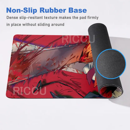 Chainsaw man denji red and black anime-themed mouse pad with non-slip rubber base desk mat xxl size