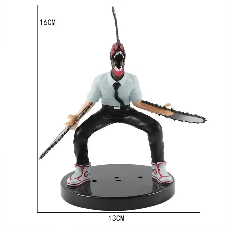 Chainsaw man denji pvc figure 16cm tall with red and black chainsaw head sharp teeth light blue shirt and black pants