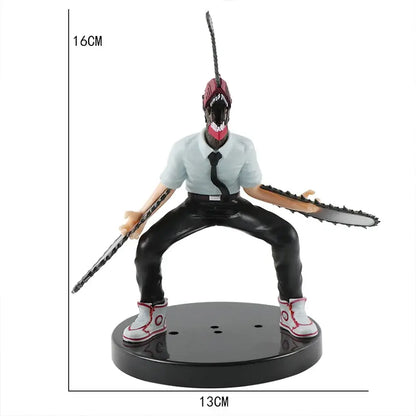 Chainsaw man denji pvc figure 16cm tall with red and black chainsaw head sharp teeth light blue shirt and black pants