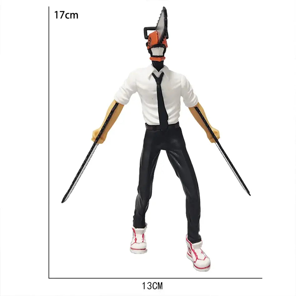 Chainsaw man denji pvc figure 18cm collectible featuring a chainsaw head with orange black accents and casual outfit