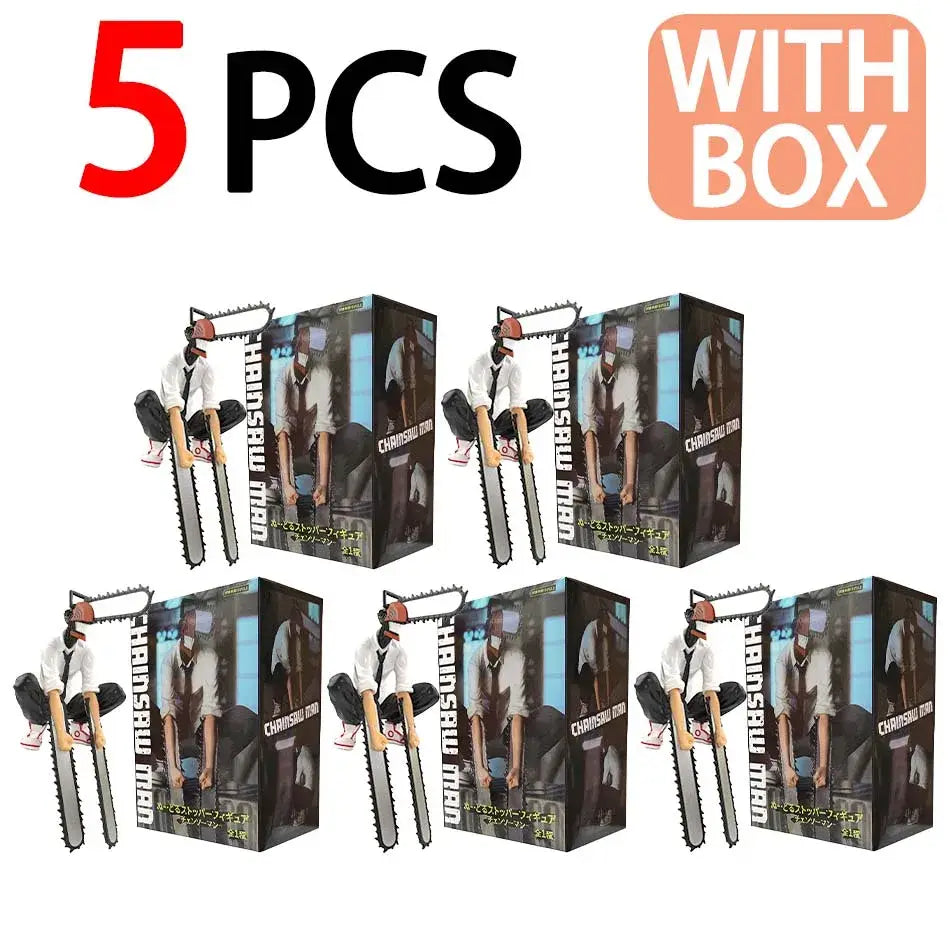 Five-pack chainsaw man denji pvc figures in white shirt black pants holding signature chainsaw weapon collectible model