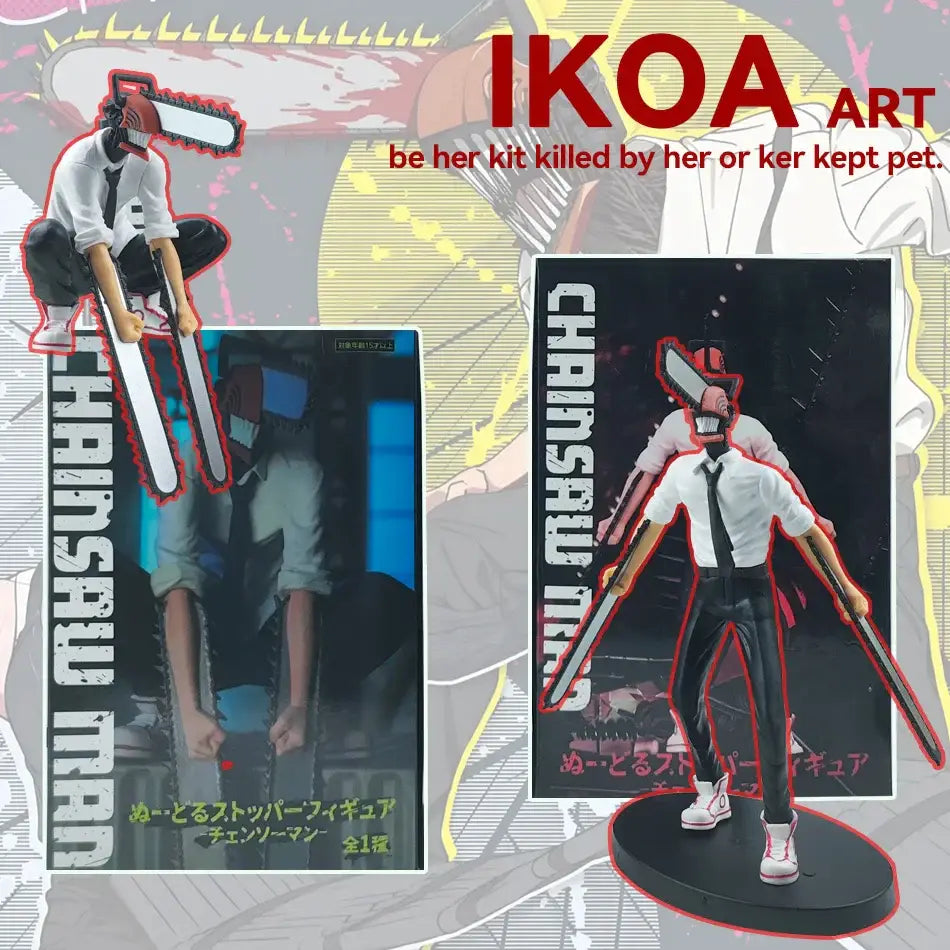 Detailed chainsaw man denji pvc figure wearing a white shirt black pants with red shoes accents collectible model
