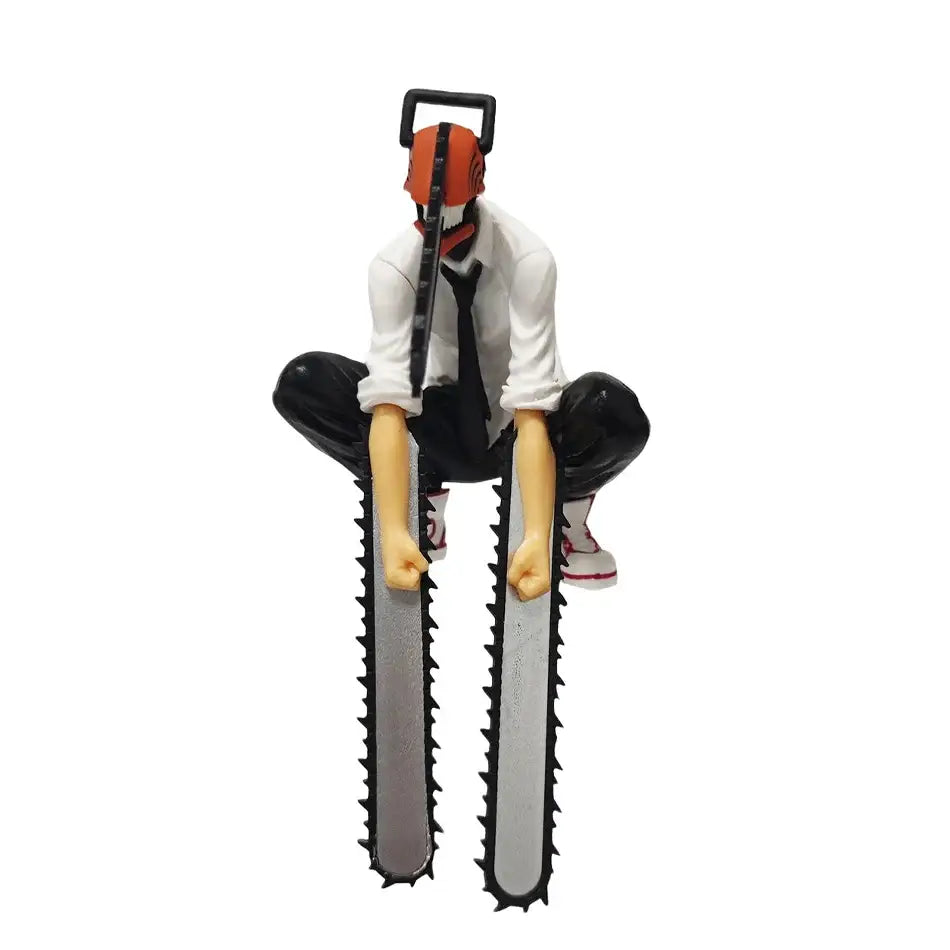 Orange and black chainsaw man denji figure set pvc figure with silver chainsaws and red and white sneakers for car decor