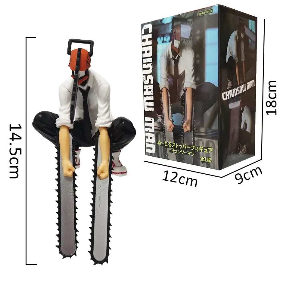 Detailed chainsaw man denji figure set with orange chainsaw helmet and silver chainsaws 14-17cm pvc figure set